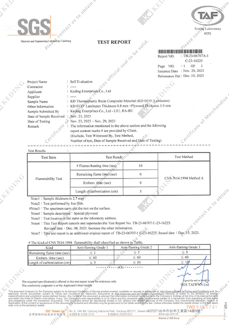 Test Report - Tấm Laminate KD ECO+ - Công Ty TNHH Keding Việt Nam